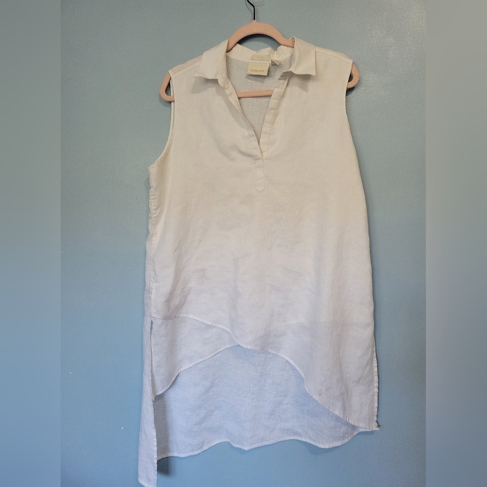 Chico's Linen Non-iron Lagenlook Tunic Top Size 2 Large White